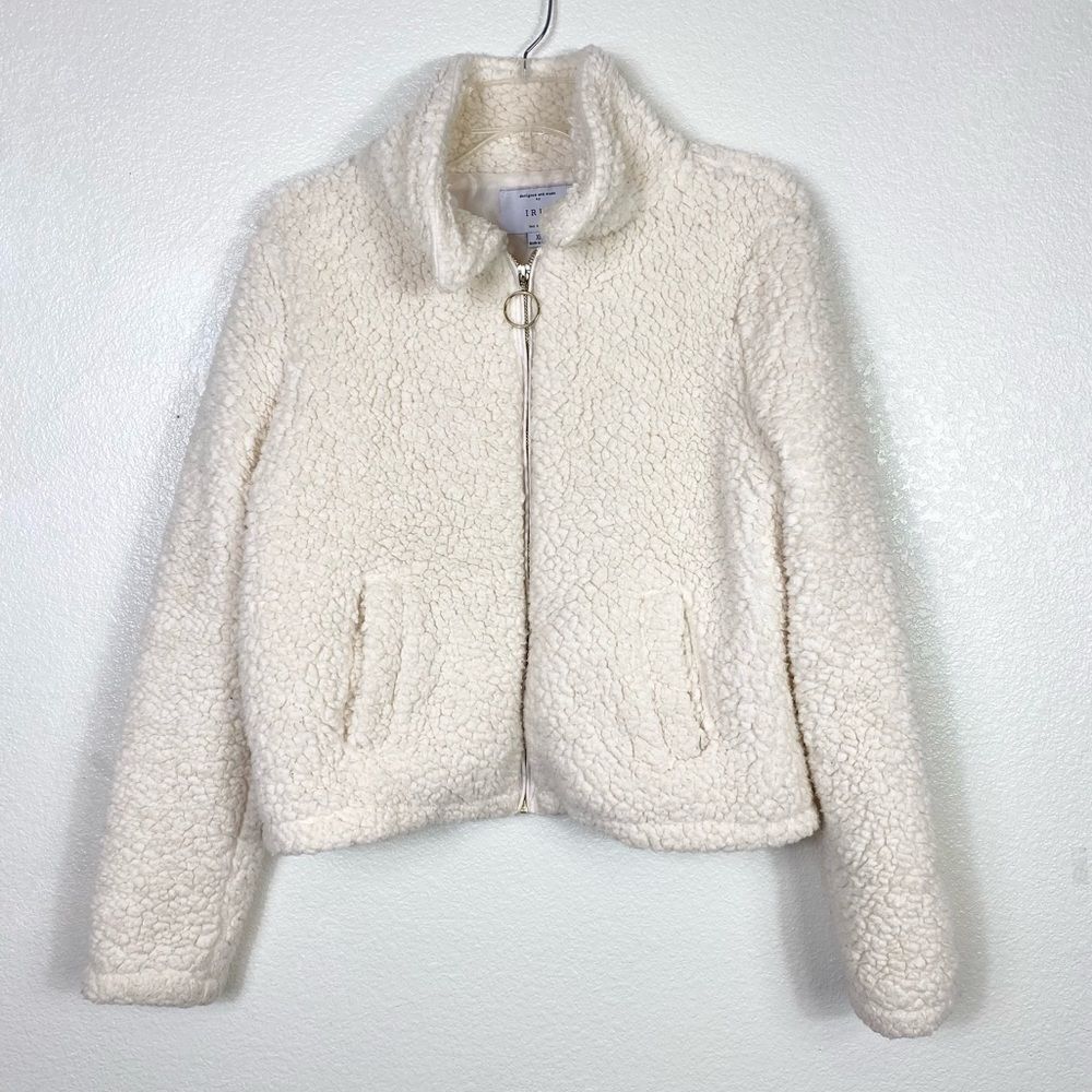 Iris Ivory Faux Fur Teddy Zip Up Jacket